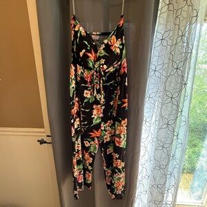 No Boundaries Black Floral Jumpsuit with Spaghetti Straps